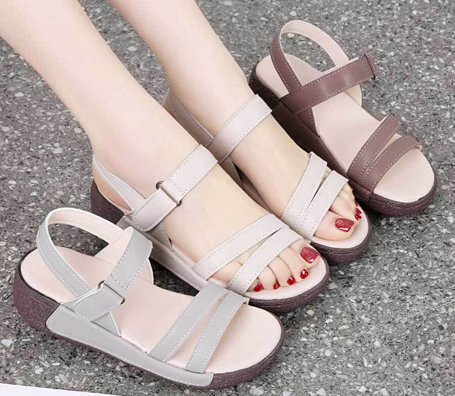 Women's plain thread accents velcro slip on shoe sandals